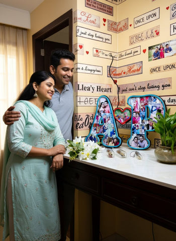 Personalized Couple Initials Photo Frame with Neon Light - 10 Colors