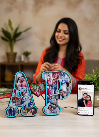 Personalized Couple Initials Photo Frame with Neon Light - 10 Colors