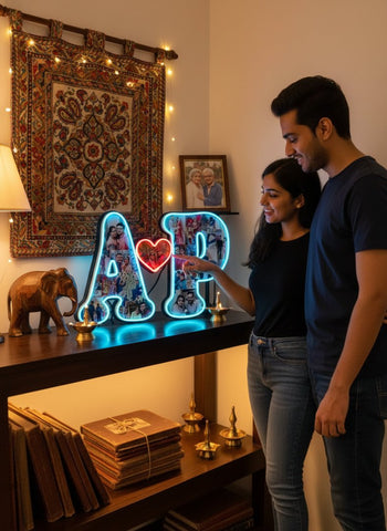 Personalized Couple Initials Photo Frame with Neon Light - 10 Colors