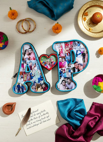 Personalized Couple Initials Photo Frame with Neon Light - 10 Colors