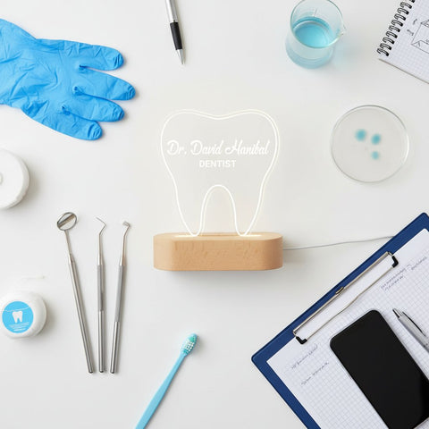 Personalized Dentist LED Night Light | Custom Tooth Shaped Lamp Gift