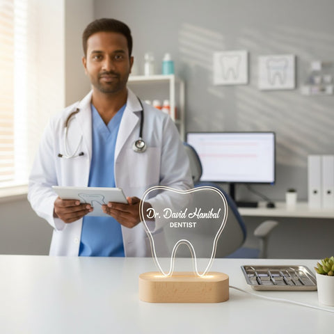 Personalized Dentist LED Night Light | Custom Tooth Shaped Lamp Gift