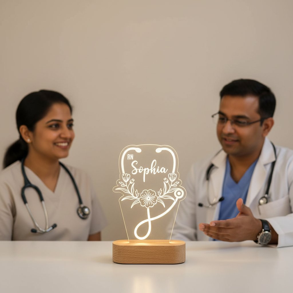 Personalized Nurse Stethoscope LED Night Light - Custom RN Gift