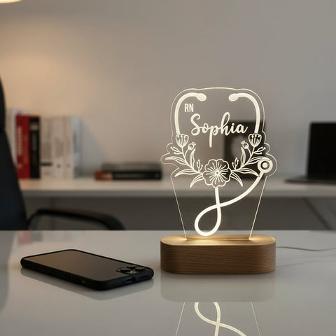 Personalized Nurse Stethoscope LED Night Light - Custom RN Gift