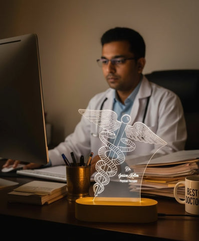 Personalized Medical Caduceus LED Lamp | Doctor & PT Gift
