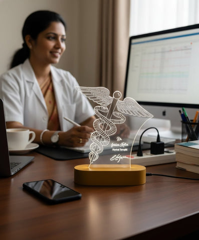 Personalized Medical Caduceus LED Lamp | Doctor & PT Gift