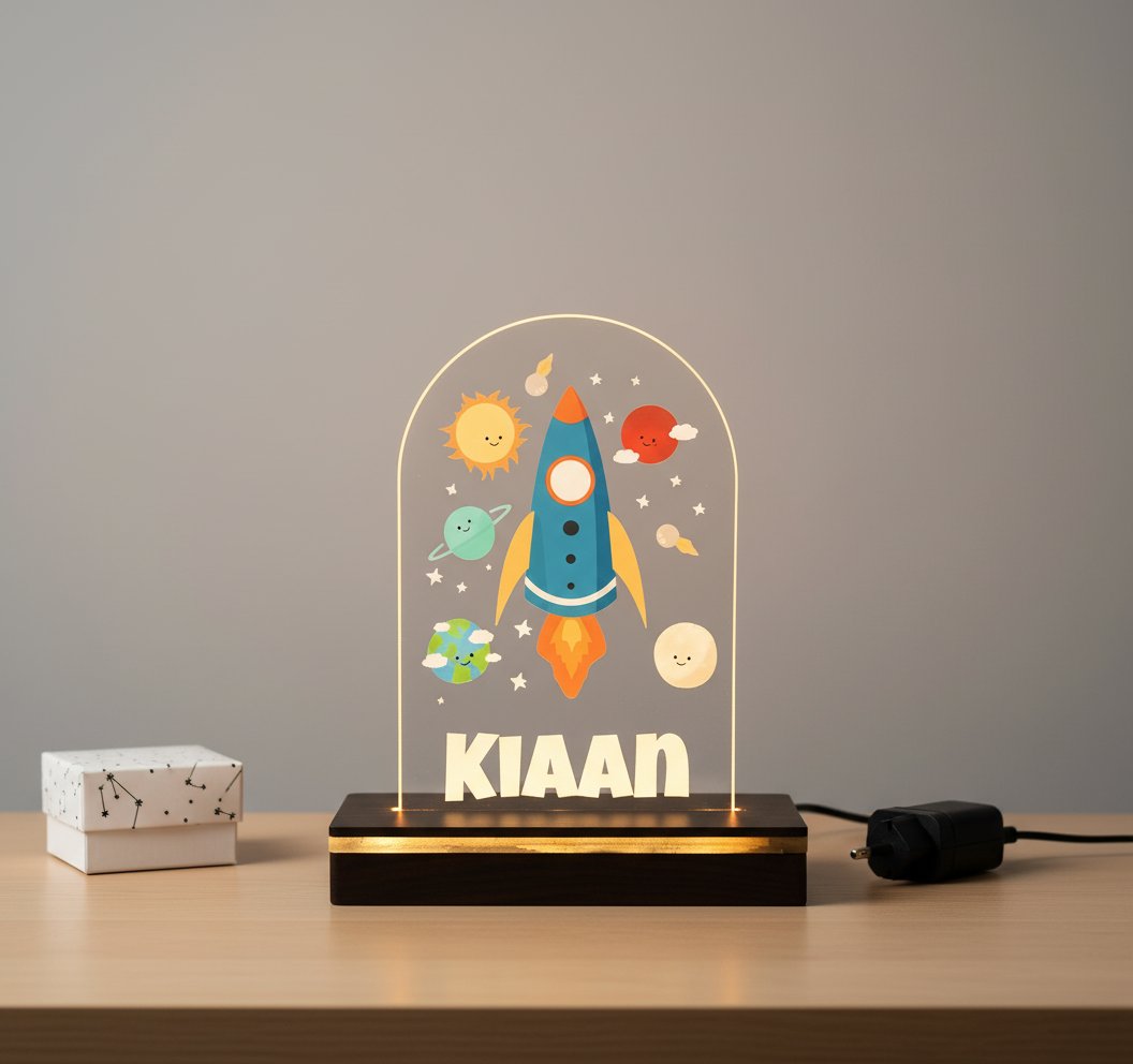 Personalized Space Rocket LED Lamp | Kids Night Light & Gift
