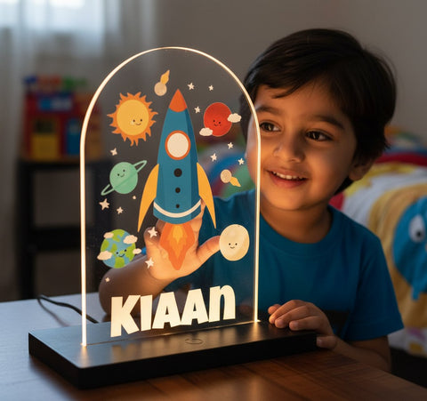 Personalized Space Rocket LED Lamp | Kids Night Light & Gift