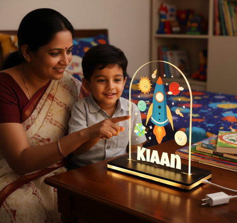 Personalized Space Rocket LED Lamp | Kids Night Light & Gift