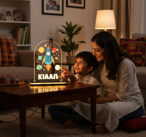 Personalized Space Rocket LED Lamp | Kids Night Light & Gift