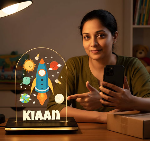 Personalized Space Rocket LED Lamp | Kids Night Light & Gift