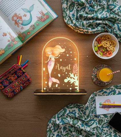 Personalized LED Mermaid Table Lamp - Kids Night Light & Gift