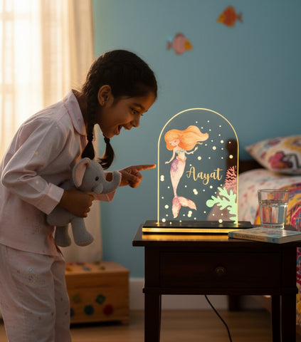 Personalized LED Mermaid Table Lamp - Kids Night Light & Gift