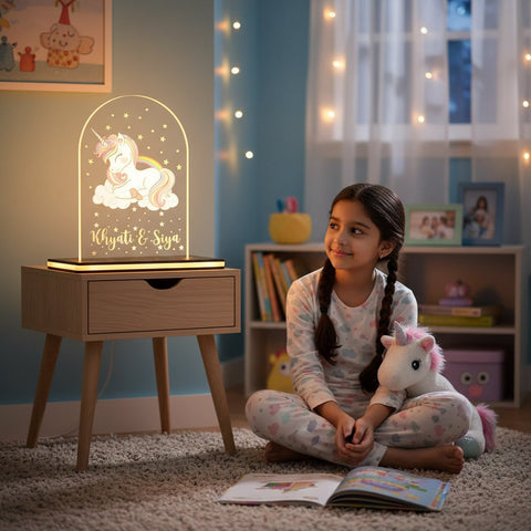 Personalized Unicorn LED Night Light for Kids Room | Custom Name Lamp
