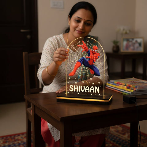 Personalized Spiderman LED Lamp: Kids' Custom Name Table Light
