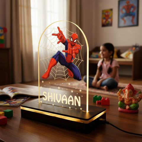 Personalized Spiderman LED Lamp: Kids' Custom Name Table Light