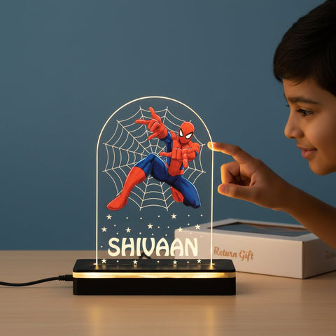 Personalized Spiderman LED Lamp: Kids' Custom Name Table Light