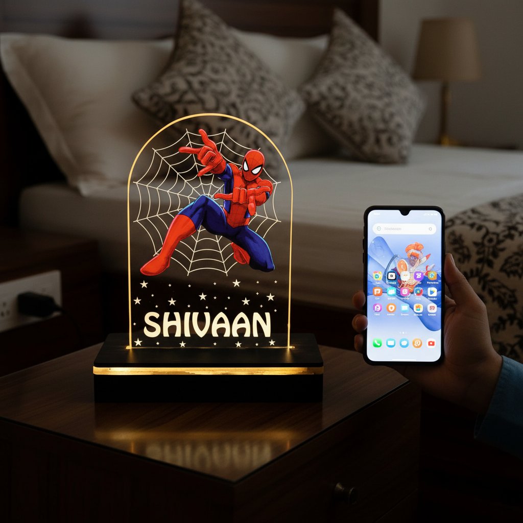 Personalized Spiderman LED Lamp: Kids' Custom Name Table Light