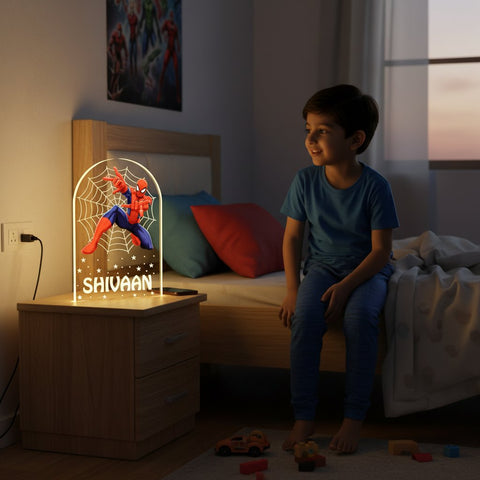 Personalized Spiderman LED Lamp: Kids' Custom Name Table Light