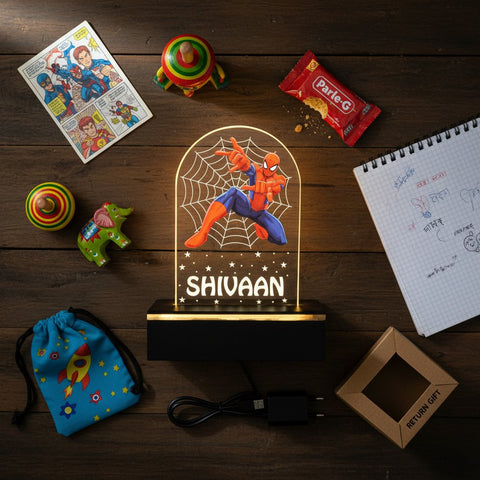 Personalized Spiderman LED Lamp: Kids' Custom Name Table Light