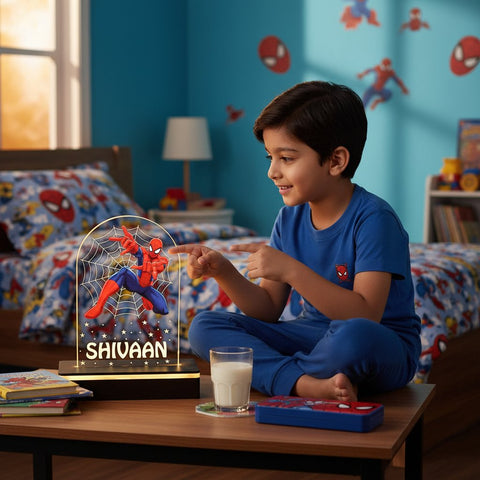 Personalized Spiderman LED Lamp: Kids' Custom Name Table Light