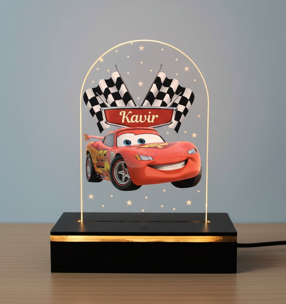 Personalized Cars Theme LED Table Lamp - Kids Night Light & Decor
