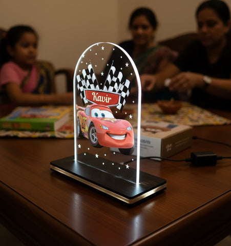 Personalized Cars Theme LED Table Lamp - Kids Night Light & Decor