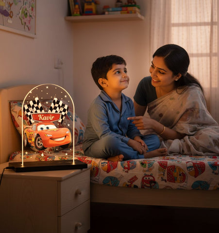 Personalized Cars Theme LED Table Lamp - Kids Night Light & Decor