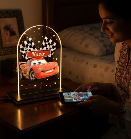 Personalized Cars Theme LED Table Lamp - Kids Night Light & Decor