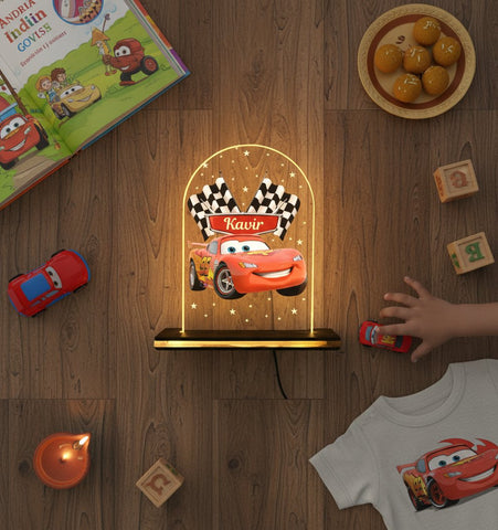 Personalized Cars Theme LED Table Lamp - Kids Night Light & Decor