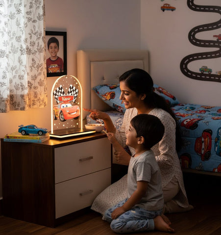 Personalized Cars Theme LED Table Lamp - Kids Night Light & Decor