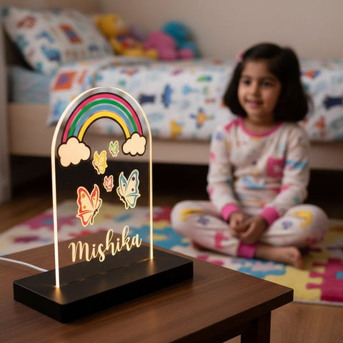 Personalized Rainbow Butterfly LED Night Light for Kids Room