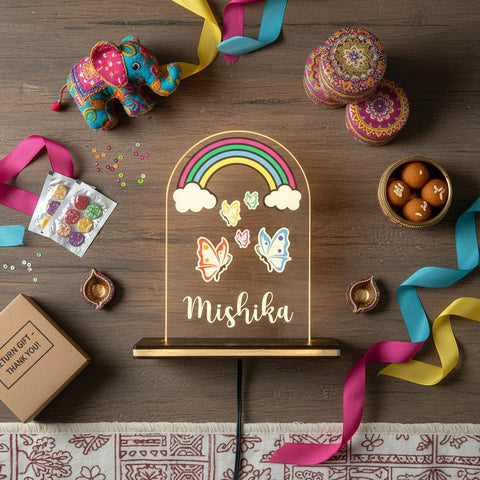 Personalized Rainbow Butterfly LED Night Light for Kids Room