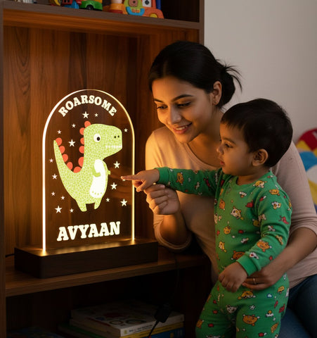 Personalized Dinosaur LED Lamp - Custom Kids Night Light