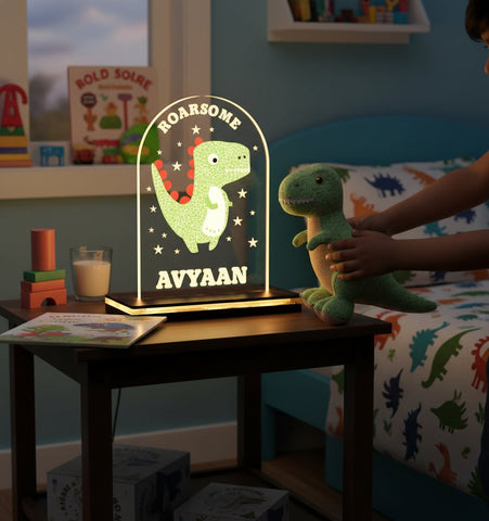 Personalized Dinosaur LED Lamp - Custom Kids Night Light