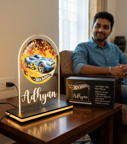 Personalized Hot Wheels LED Table Lamp - Custom Kids Night Light