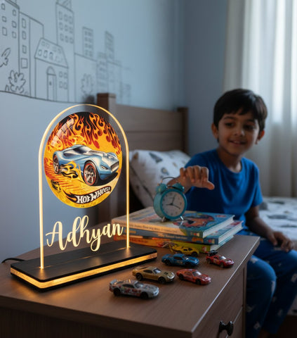 Personalized Hot Wheels LED Table Lamp - Custom Kids Night Light
