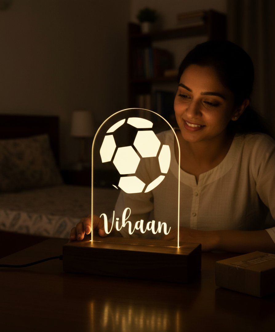 Personalized Kids LED Soccer Night Light | Custom Name Table Lamp