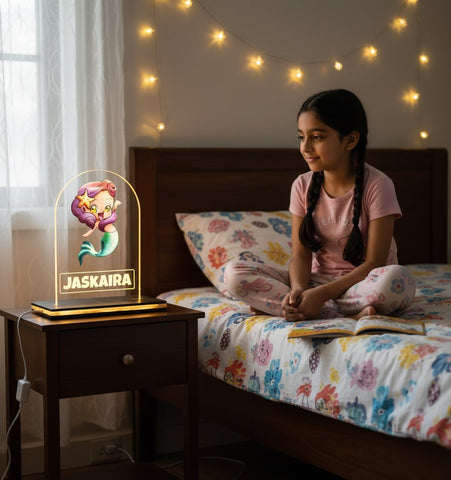 Personalized Mermaid LED Table Lamp for Kids | Custom Name Night Light