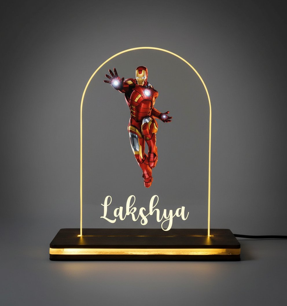 Personalized Iron Man LED Table Lamp - Custom Kids Night Light
