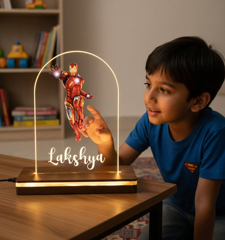 Personalized Iron Man LED Table Lamp - Custom Kids Night Light