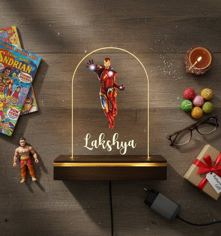 Personalized Iron Man LED Table Lamp - Custom Kids Night Light
