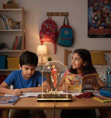 Personalized Iron Man LED Table Lamp - Custom Kids Night Light