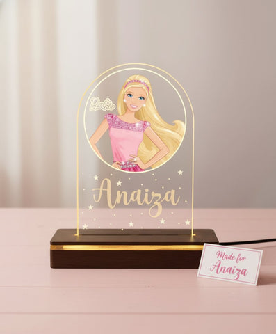 Personalized Barbie LED Table Lamp - Custom Kids Night Light Gift