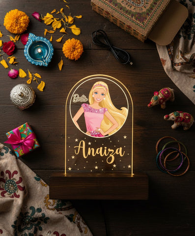 Personalized Barbie LED Table Lamp - Custom Kids Night Light Gift