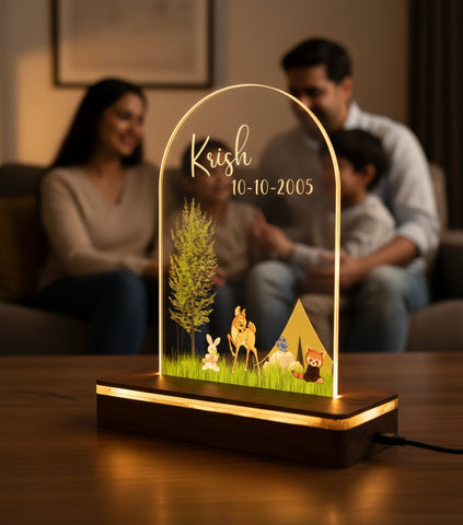 Personalized Kids LED Night Light | Custom Woodland Table Lamp