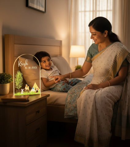 Personalized Kids LED Night Light | Custom Woodland Table Lamp