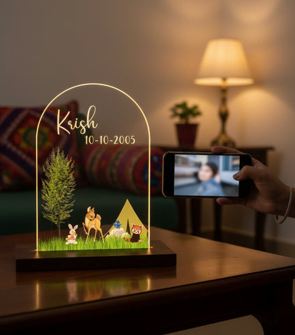 Personalized Kids LED Night Light | Custom Woodland Table Lamp