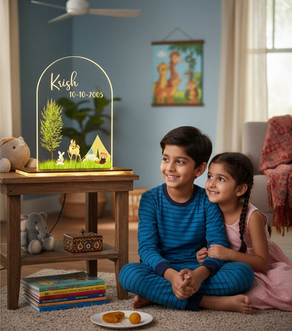 Personalized Kids LED Night Light | Custom Woodland Table Lamp