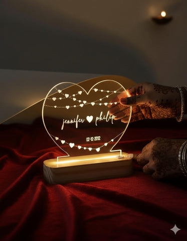 Personalized LED Heart Lamp | Custom Names & Date | Romantic Gift